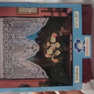 Windsor lace curtain, deep red